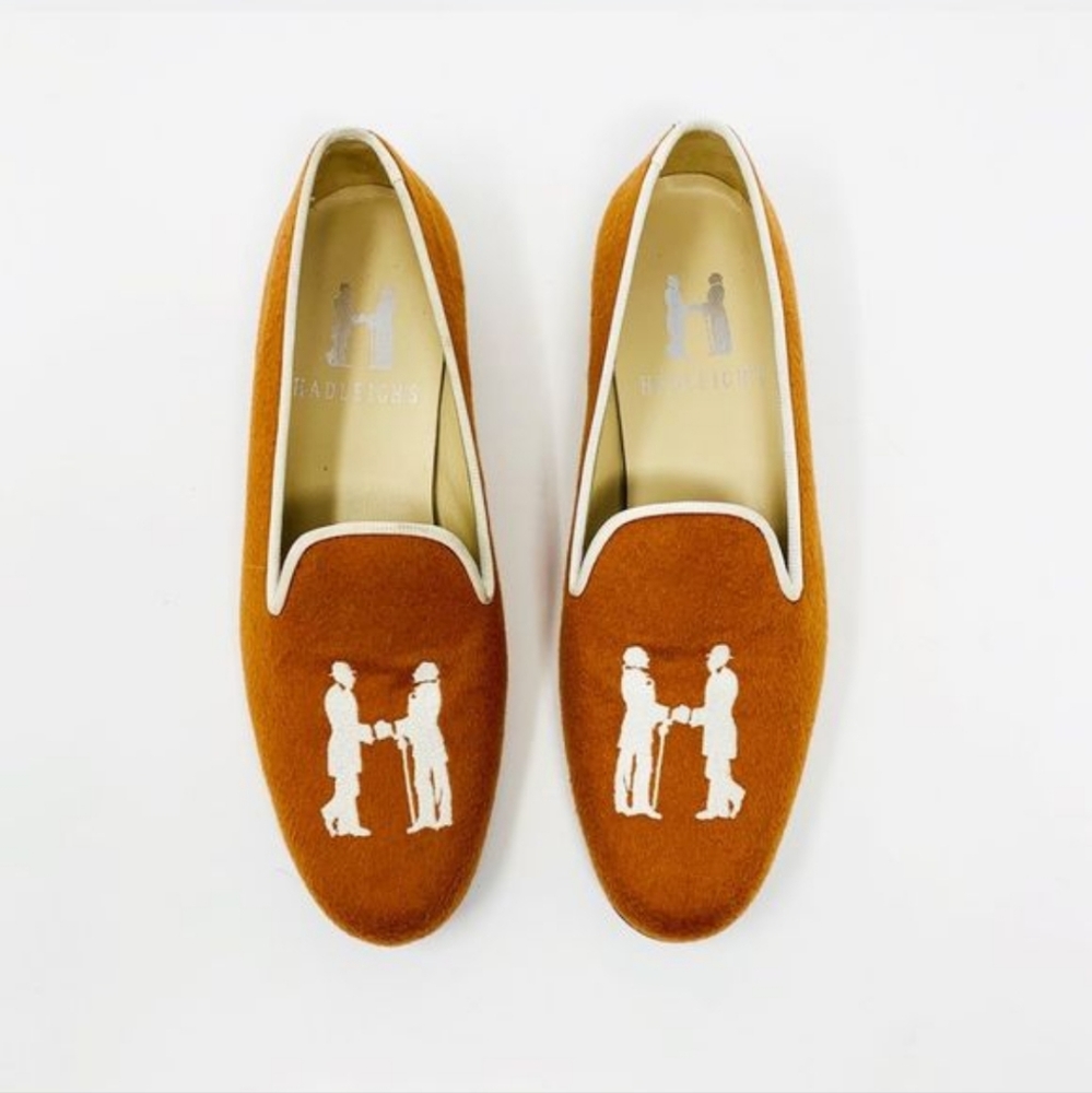39.5 Hadleigh's Orange Wool Handshake Gentleman Loafers Audrey Smoking Pumpkin